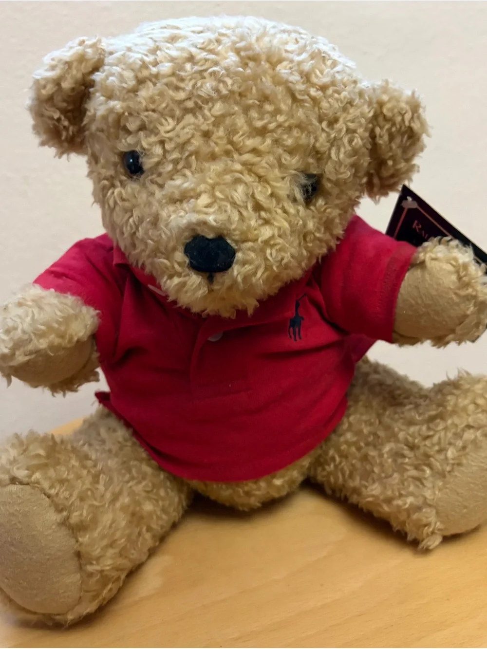 Vintage Ralph Lauren Red Polo Teddy Bear Plush Curly Hair Articulated Limbs NWT